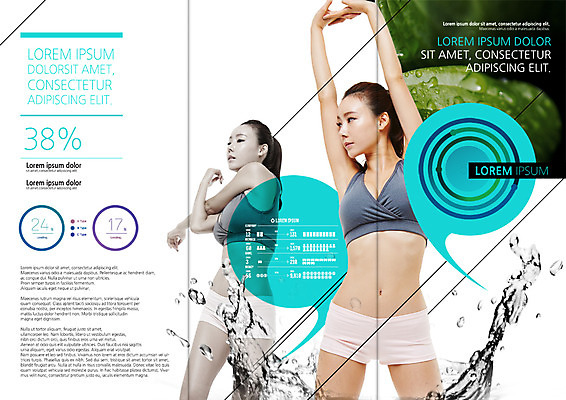 PSD 템플릿 표지디자인 북디자인 출판디자인 여자 내지 리플렛 다이어트 북커버 3단접지 팜플렛 상반신 20대 성인 두명 운동 스트레칭 한국인 물방울 탱크톱 이미지템플릿 상의 건강 사람 동양인 청년 파일형식