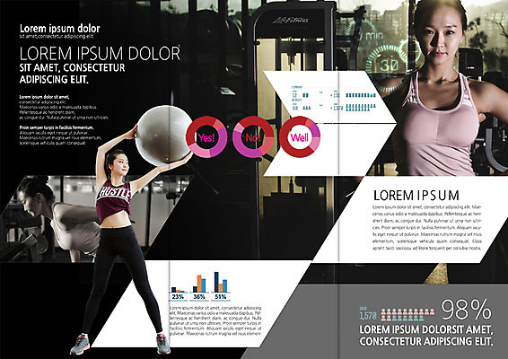 PSD 템플릿 표지디자인 북디자인 출판디자인 여자 내지 리플렛 북커버 3단접지 그래프 서기 들기 팜플렛 20대 성인 세명 운동복 운동 헬스 한국인 짐볼 이미지템플릿 옷 모션 건강 사람 동양인 청년 파일형식