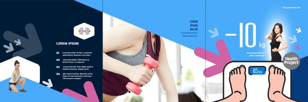 PSD 템플릿 표지디자인 북디자인 출판디자인 여자 표지 리플렛 다이어트 북커버 3단접지 들기 앉기 팜플렛 20대 성인 운동 아령 한국인 몸무게 체중계 이미지템플릿 모션 건강 사람 동양인 청년 파일형식