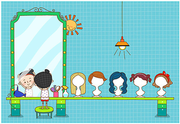 전신 여자 일러스트 조명 관리 한명 성인 태양 뷰티 거울 다양 변화 드라이어 가발 분무기 국내일러스트 AI파일 자연요소 1 다수 컨셉 사람 미용용품 파일형식 벡터