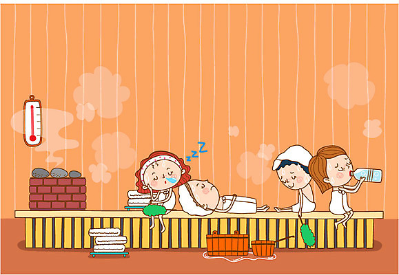 전신 여자 일러스트 관리 여러명 성인 수건 뷰티 돌_바위 변화 온도계 체온계 수증기 물병 찜질방 국내일러스트 AI파일 다수 컨셉 사람 위생용품 물통 파일형식 벡터