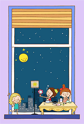 전신 여자 별 일러스트 창문 탁자 조명 관리 상반신 성인 세명 뷰티 거울 달 마사지 변화 크림 국내일러스트 AI파일 자연요소 가구 컨셉 사람 파일형식 벡터