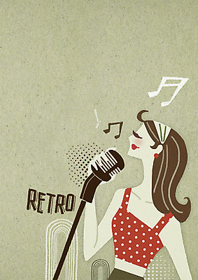 PSD 여자 패션 백그라운드 음표 일러스트 노래 한명 상반신 성인 추억 마이크 복고 국내일러스트 1 기호 음악 음향기기 컨셉 사람 파일형식