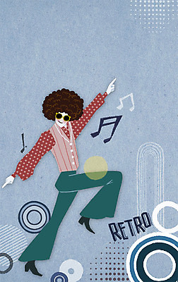 전신 PSD 패션 남자 음악 백그라운드 음표 일러스트 한명 성인 추억 가발 복고 디스코 나팔바지 국내일러스트 1 기호 컨셉 바지 문화예술 사람 춤 파일형식