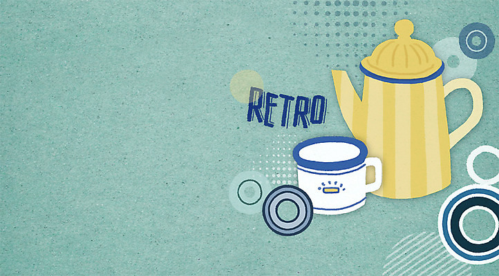 PSD 백그라운드 일러스트 주전자 사람없음 머그컵 복고 국내일러스트 주방용품 컵 파일형식