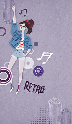 전신 PSD 여자 패션 음악 백그라운드 음표 일러스트 한명 성인 추억 복고 디스코 청자켓 국내일러스트 1 기호 컨셉 문화예술 사람 재킷 춤 파일형식