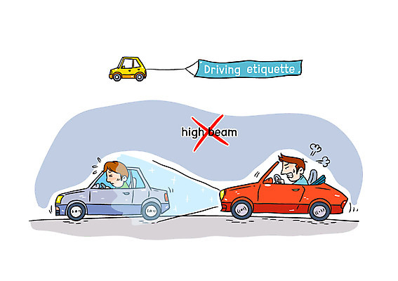 남자 일러스트 자동차 성인 두명 운전 금지 분노 깃발 X 전조등 아니오 교통안전 안전운전 눈부심 로드에티켓 국내일러스트 AI파일 알파벳 감정 육상교통 모션 조명 안전 사람 예절 파일형식 벡터