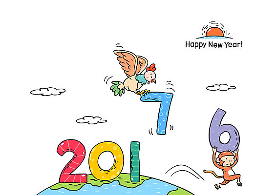 구름 지구 일러스트 새해 사람없음 태양 일출 원숭이 닭 해피뉴이어 2016년 2017년 정유년 국내일러스트 AI파일 자연요소 포유류 조류 노을 새해인사 연도 파일형식 벡터