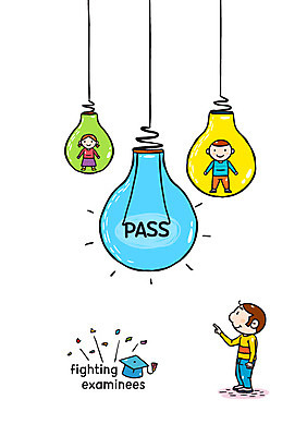 여자 교육 남자 일러스트 학사모 전구 졸업 청소년 세명 파이팅 수능 청소년교육 합격 국내일러스트 AI파일 모자_잡화 모션 사람 시험 파일형식 벡터