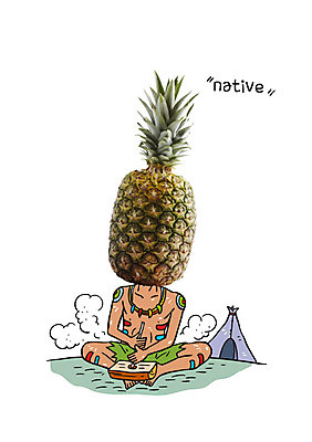 편집이미지 남자 음식 포토일러 의인화 한명 앉기 원주민 파인애플 원시인 움막 이미지편집 AI파일 1 과일 모션 사람 아프리카인 열대과일 파일형식 벡터