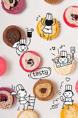 편집이미지 음료 음식 말풍선 사다리 포토일러 디저트 요리 여러명 쿠키 홈베이킹 이미지편집 AI파일 다수 사람 도구 제빵 파일형식 벡터