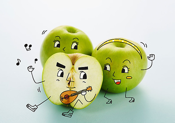 편집이미지 연주 음표 포토일러 단면 의인화 사람없음 기타 사과 청사과 이미지편집 AI파일 기호 음악 과일 현악기 파일형식 벡터