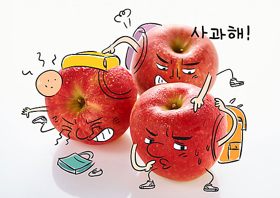 편집이미지 포토일러 책가방 의인화 사람없음 사과 사죄 울음 싸움 혹 이미지편집 AI파일 가방 과일 모션 표정 파일형식 벡터