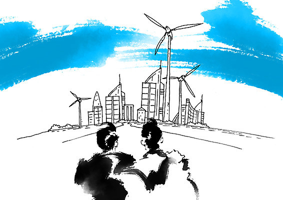 PSD 남자 일러스트 캘리그라피 어깨동무 빌딩 상반신 두명 풍력에너지 국내일러스트 포즈 사람 건물 그린에너지 파일형식