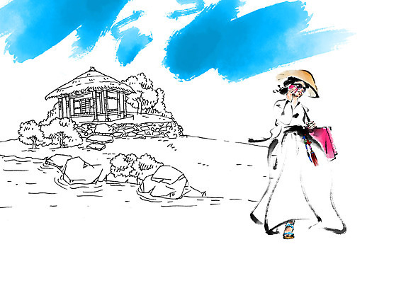 전신 PSD 여자 명절 일러스트 캘리그라피 초가집 한명 서기 성인 쇼핑백 한복 어우동모자 국내일러스트 모자_잡화 1 한국전통 전통 기념일 가방 모션 한옥 사람 전통의상 파일형식