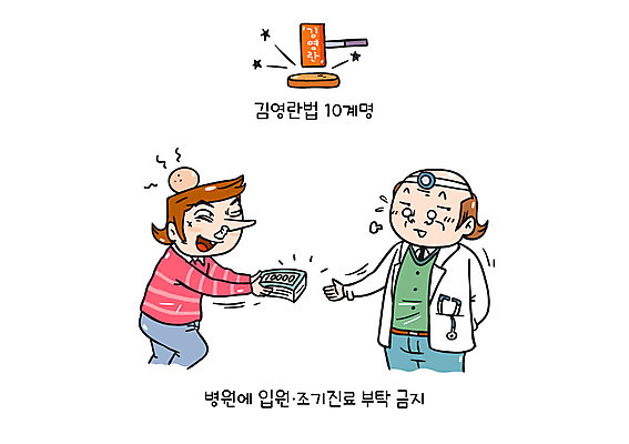 남자 지폐 일러스트 병원 성인 두명 의사 금지 공익캠페인 의사봉 뇌물 부정부패 청탁 김영란법 국내일러스트 AI파일 캠페인 돈 의학 사람 의료진 법 파일형식 벡터