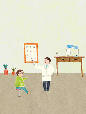 전신 PSD 식물 남자 어린이 일러스트 성인 두명 의사 스탠드 책상 안과 시력검사 시력검사표 국내일러스트 가구 조명 병원 사람 의료진 검사_조사 파일형식