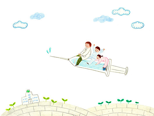 전신 PSD 구름 여자 남자 어린이 일러스트 병원 주사기 성인 세명 새싹 의사 비행 국내일러스트 자연요소 식물 의학 의료기기 사람 의료진 파일형식