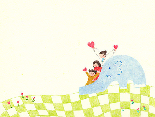 PSD 여자 어린이 일러스트 엄마 코끼리 사랑 상반신 성인 세명 의사 하트 미끄럼틀 즐거움 국내일러스트 모양 감정 포유류 가족 사람 의료진 놀이기구 파일형식