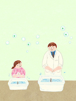 PSD 여자 남자 어린이 일러스트 상반신 성인 두명 청결 의사 비눗방울 바이러스 세면대 예방 손씻기 코로나바이러스 국내일러스트 사람 의료진 위생 씻기 파일형식