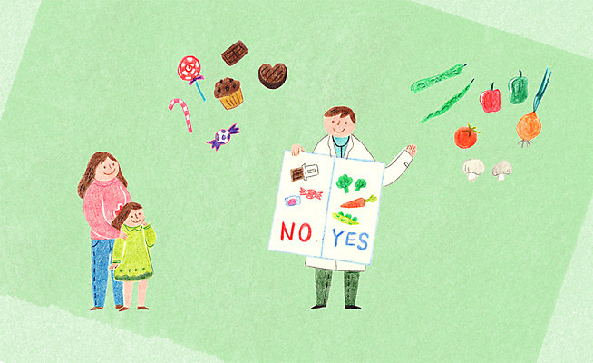 전신 PSD 여자 남자 어린이 채소 일러스트 엄마 사탕 성인 세명 초콜릿 의사 건강식품 건강식 국내일러스트 음식 가족 디저트 건강 사람 의료진 파일형식