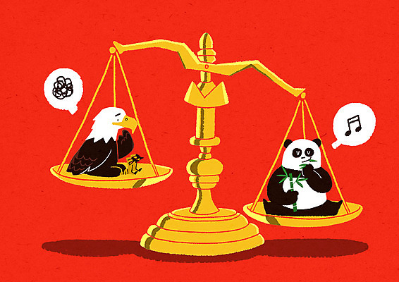 PSD 두마리 일러스트 저울 사람없음 미국 중국 판다 대나무 독수리 무거움 국내일러스트 나무 아시아 2 북아메리카 곰 조류 무게 파일형식