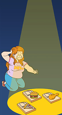 전신 PSD 여자 다이어트 일러스트 조명 피자 한명 성인 치킨 햄버거 무릎꿇기 비만 고민 설치 식이조절 쥐덫 국내일러스트 1 감정 모션 패스트푸드 서양음식 건강 사람 몸매 덫 닭고기요리 파일형식