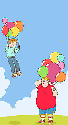 전신 PSD 구름 남자 다이어트 일러스트 하늘 초원 성인 두명 비행 비만 풍선 국내일러스트 자연요소 건강 사람 몸매 파일형식