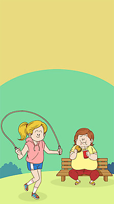 전신 PSD 공원 여자 다이어트 벤치 일러스트 앉기 성인 두명 햄버거 먹기 비만 줄넘기 콜라 식이조절 국내일러스트 공공시설 의자 모션 패스트푸드 건강 사람 운동 몸매 탄산음료 파일형식