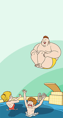 전신 PSD 여자 남자 다이어트 일러스트 상반신 성인 세명 놀람 비만 다이빙 당황 국내일러스트 감정 표정 건강 사람 수영 몸매 수중스포츠 파일형식