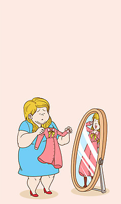 전신 PSD 원피스 여자 다이어트 일러스트 상상 한명 들기 성인 좌절 비만 전신거울 국내일러스트 1 옷 감정 컨셉 모션 건강 사람 거울 몸매 파일형식