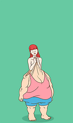 전신 PSD 여자 다이어트 일러스트 한명 웃음 성인 벗기 가죽 비만 국내일러스트 1 모션 표정 건강 사람 몸매 파일형식