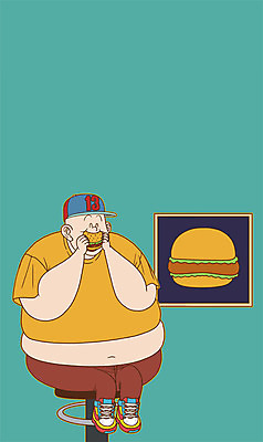 전신 PSD 남자 다이어트 일러스트 한명 웃음 앉기 성인 햄버거 먹기 비만 식이조절 맛있는 국내일러스트 1 모션 패스트푸드 표정 건강 사람 몸매 파일형식