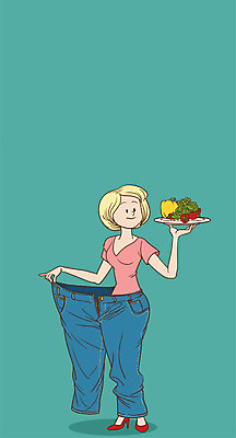 전신 PSD 여자 다이어트 채소 과일 일러스트 한명 성인 청바지 비만 식이조절 국내일러스트 1 바지 건강 사람 몸매 파일형식