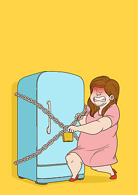 전신 PSD 여자 다이어트 일러스트 자물쇠 한명 성인 쇠사슬 비만 냉장고 식욕 식이조절 풀기 국내일러스트 1 모션 건강 사람 가전제품 몸매 파일형식