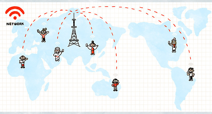 전신 PSD 외국인 여자 남자 세계지도 인터넷 일러스트 여러명 성인 글로벌 네트워크 연결 와이파이 송신탑 무선네트워크 국내일러스트 다수 지도 사람 인종 세계 탑 무선인터넷 파일형식