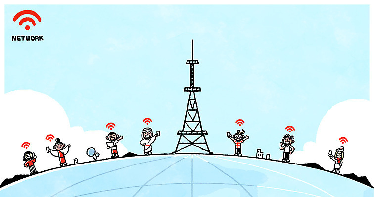 전신 PSD 외국인 구름 여자 남자 지구 인터넷 일러스트 하늘 여러명 성인 네트워크 와이파이 송신탑 무선네트워크 국내일러스트 자연요소 다수 사람 인종 탑 무선인터넷 파일형식