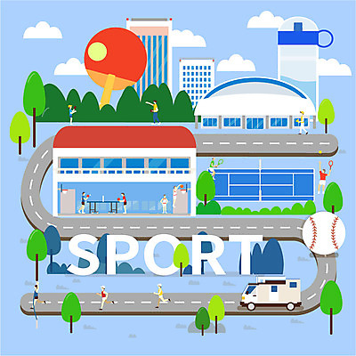 여자 남자 도로 스포츠 일러스트 농구 빌딩 여러명 성인 타이포그라피 운동 마을 야구 테니스 탁구 물병 체육관 마라톤 국내일러스트 AI파일 문자 길 다수 교통시설 건강 사람 경기 건물 구기 물통 육상스포츠 파일형식 벡터