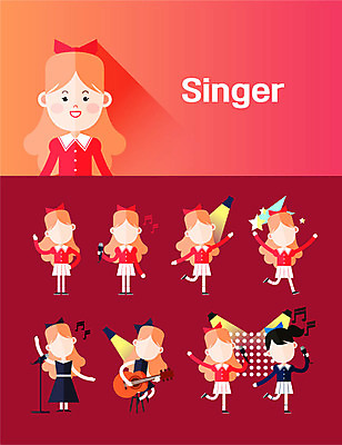아이콘 직업 캐릭터 여자 포즈 노래 직업캐릭터 여러명 성인 세트 가수 기타 춤 플랫 성악가 스타 아이돌 얼굴없음 여자만 2D아이콘 AI파일 음악 다수 현악기 문화예술 사람 음악가 연예인 파일형식 벡터