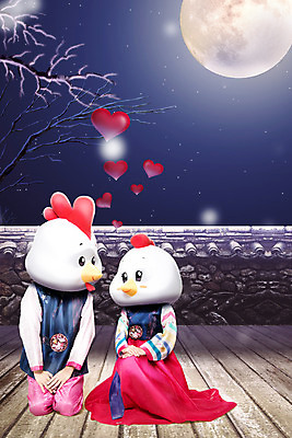 전신 PSD 편집이미지 한국전통 여자 남자 밤하늘 새해 앉기 두명 앞모습 30대 달 하트 닭 한복 닭캐릭터 정유년 이미지편집 자연요소 모양 전통 뷰포인트 동물캐릭터 모션 조류 하늘 한국 사람 장년 야간 전통의상 파일형식 2017년