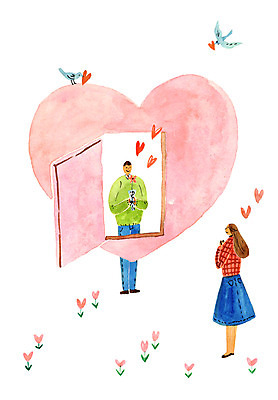 전신 PSD 커플 여자 남자 꽃 프로포즈 두마리 일러스트 조류 사랑 두명 문 하트 국내일러스트 모양 식물 동물 감정 2 관계 사람 파일형식