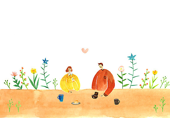 PSD 커플 여자 남자 꽃 커피 프로포즈 일러스트 사랑 상반신 두명 반지 국내일러스트 식물 감정 음료 장신구 관계 사람 파일형식