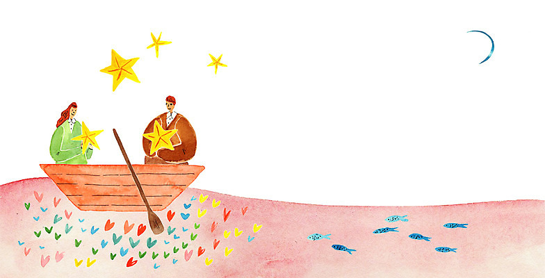 PSD 커플 여자 남자 별 호수 여러마리 일러스트 사랑 어류 하트 선박 국내일러스트 자연요소 모양 감정 다수 수상교통 관계 사람 수중동물 파일형식