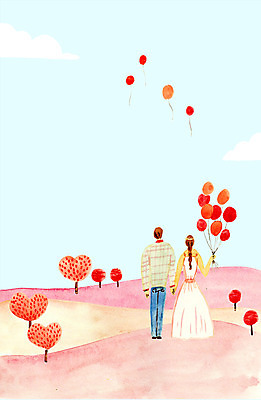 전신 PSD 커플 여자 남자 일러스트 사랑 서기 두명 손잡기 하트 풍선 국내일러스트 모양 감정 관계 모션 사람 파일형식