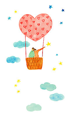 PSD 구름 커플 여자 남자 별 일러스트 사랑 상반신 두명 열기구 하트 비행 국내일러스트 자연요소 모양 감정 관계 항공교통 사람 파일형식