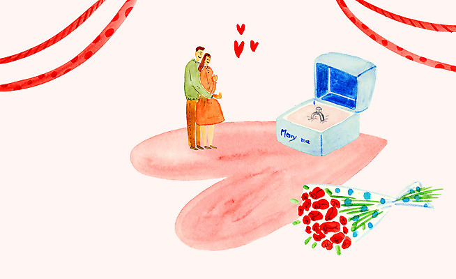 전신 PSD 커플 여자 남자 꽃다발 프로포즈 일러스트 포옹 사랑 두명 하트 반지 국내일러스트 모양 꽃 감정 장신구 관계 안기 사람 파일형식