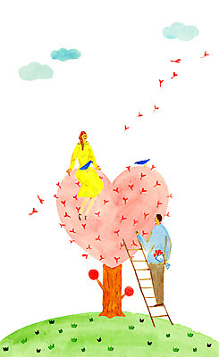 전신 PSD 커플 여자 남자 꽃다발 프로포즈 두마리 일러스트 사다리 조류 사랑 두명 하트 하트나무 국내일러스트 모양 나무 동물 꽃 감정 2 관계 사람 도구 파일형식