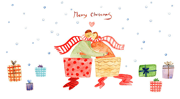 PSD 커플 여자 남자 일러스트 포옹 사랑 상반신 두명 선물상자 목도리 국내일러스트 잡화 감정 관계 안기 선물 사람 상자 파일형식