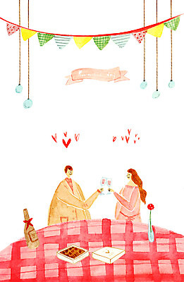 PSD 커플 여자 기념일 남자 일러스트 사랑 상반신 두명 하트 축하 샴페인 건배 가랜드 국내일러스트 모양 감정 컨셉 관계 주류 사람 이벤트 파티용품 파일형식