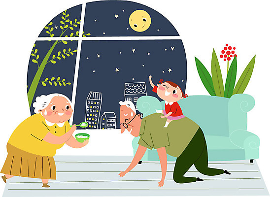 전신 식물 그릇 여자 할아버지 노년 남자 별 화분 할머니 어린이 일러스트 창문 놀이 밥 나뭇잎 손녀 수저 실내 건물 세명 실버라이프 소파 노부부 달 승마 야간 즐거움 국내일러스트 AI파일 자연요소 라이프스타일 식기 건축물 부부 감정 음식 스포츠 잎 의자 사람 성인 내부 손주 파일형식 벡터